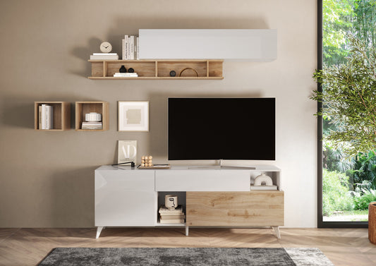 TV galds MONACO - White / Light Oak