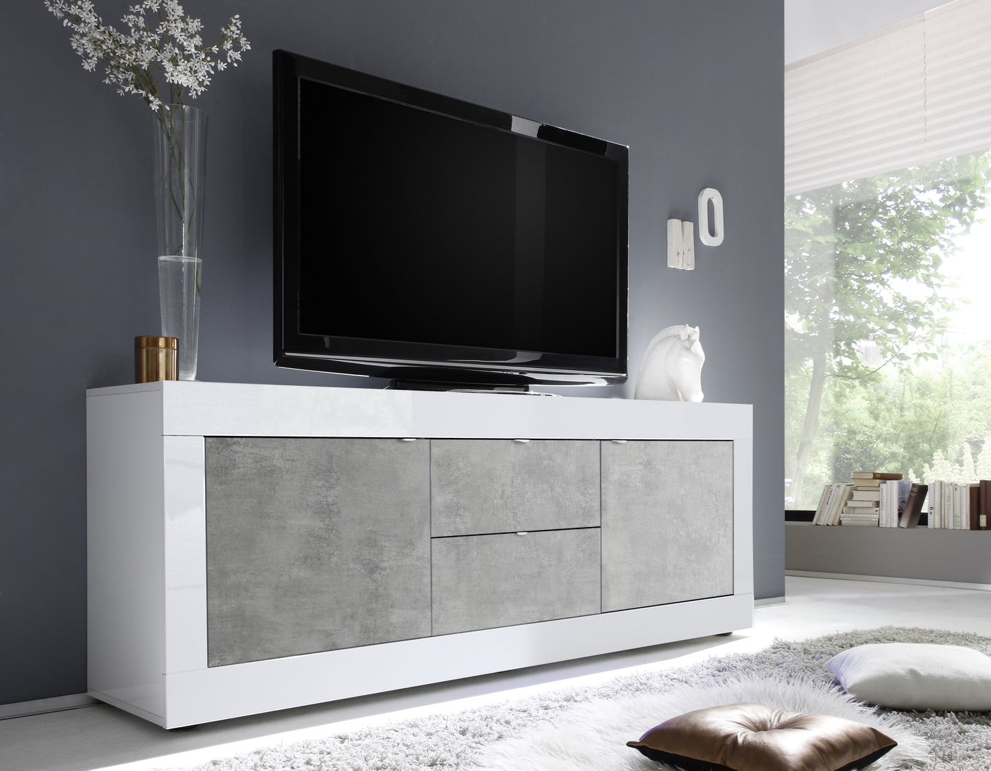 TV Galds/ zemā kumode BASIC - Balta- Betona